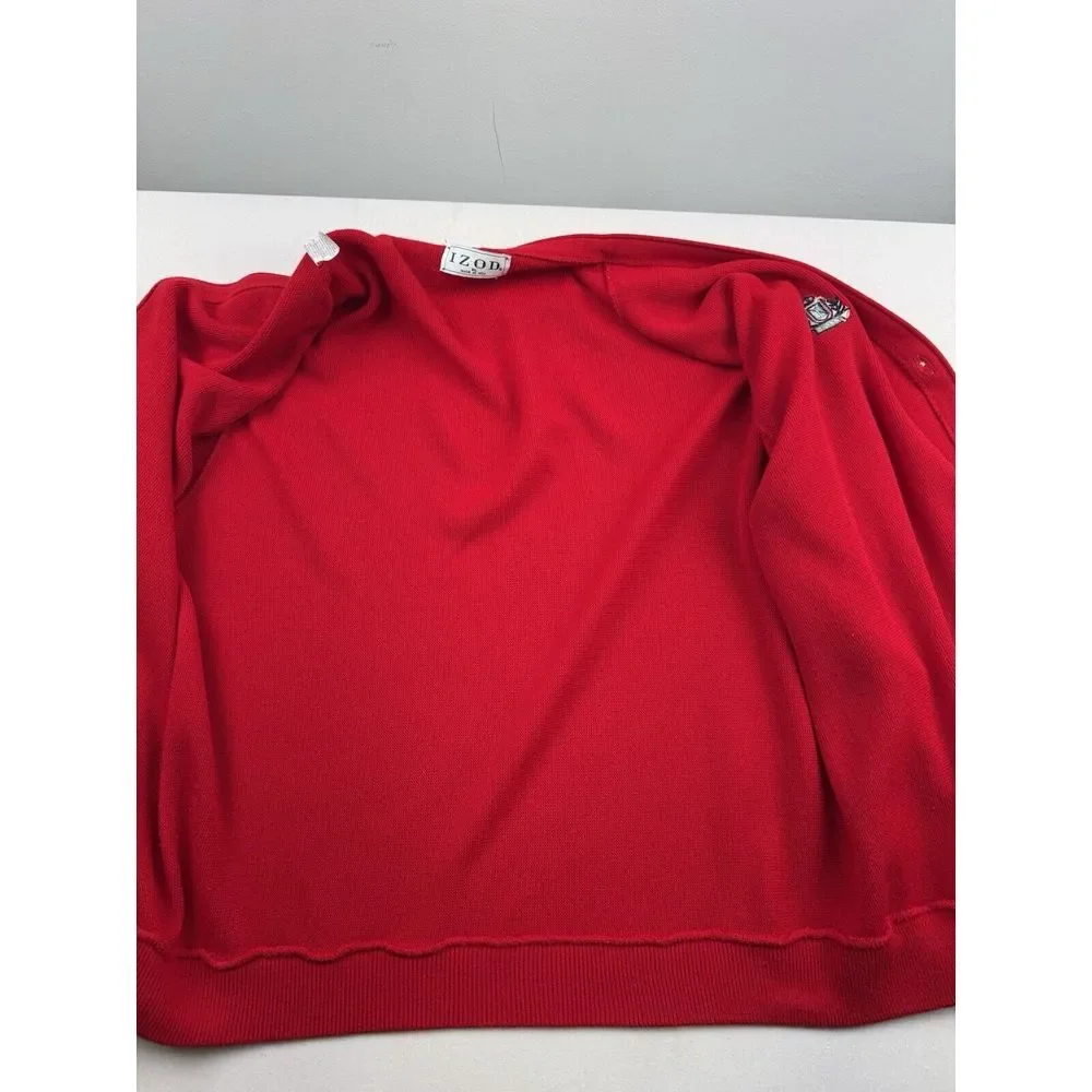 Vintage 90s Izod Cardigan Sweater XL‎ Button Red Made in USA Eclectic Grandpa